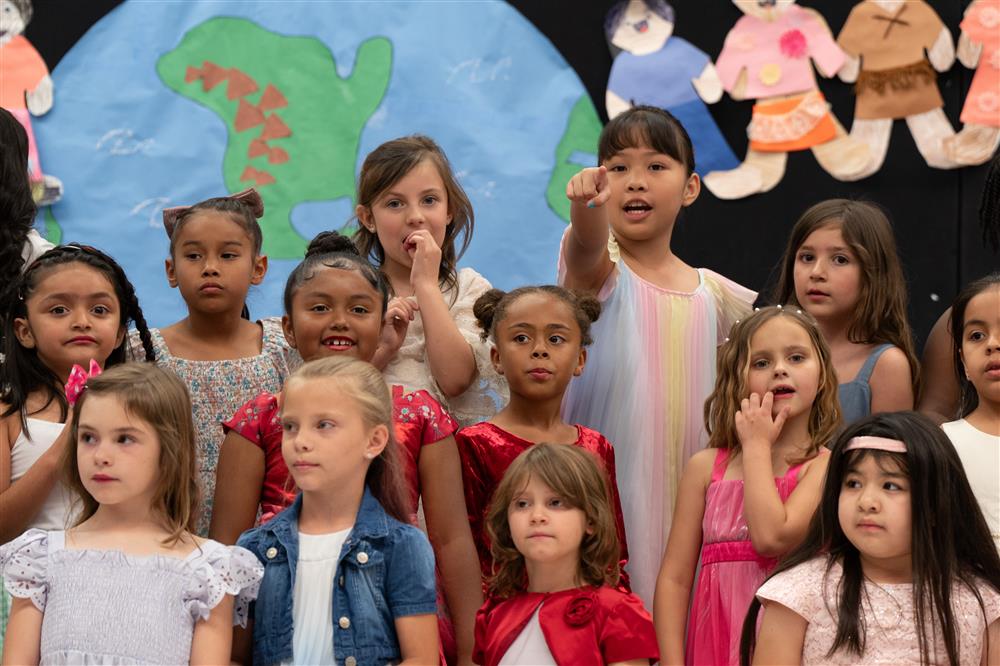 Students celebrate their diverse cultures and backgrounds during Bologna Elementary School's Celebration of Nations assembly.